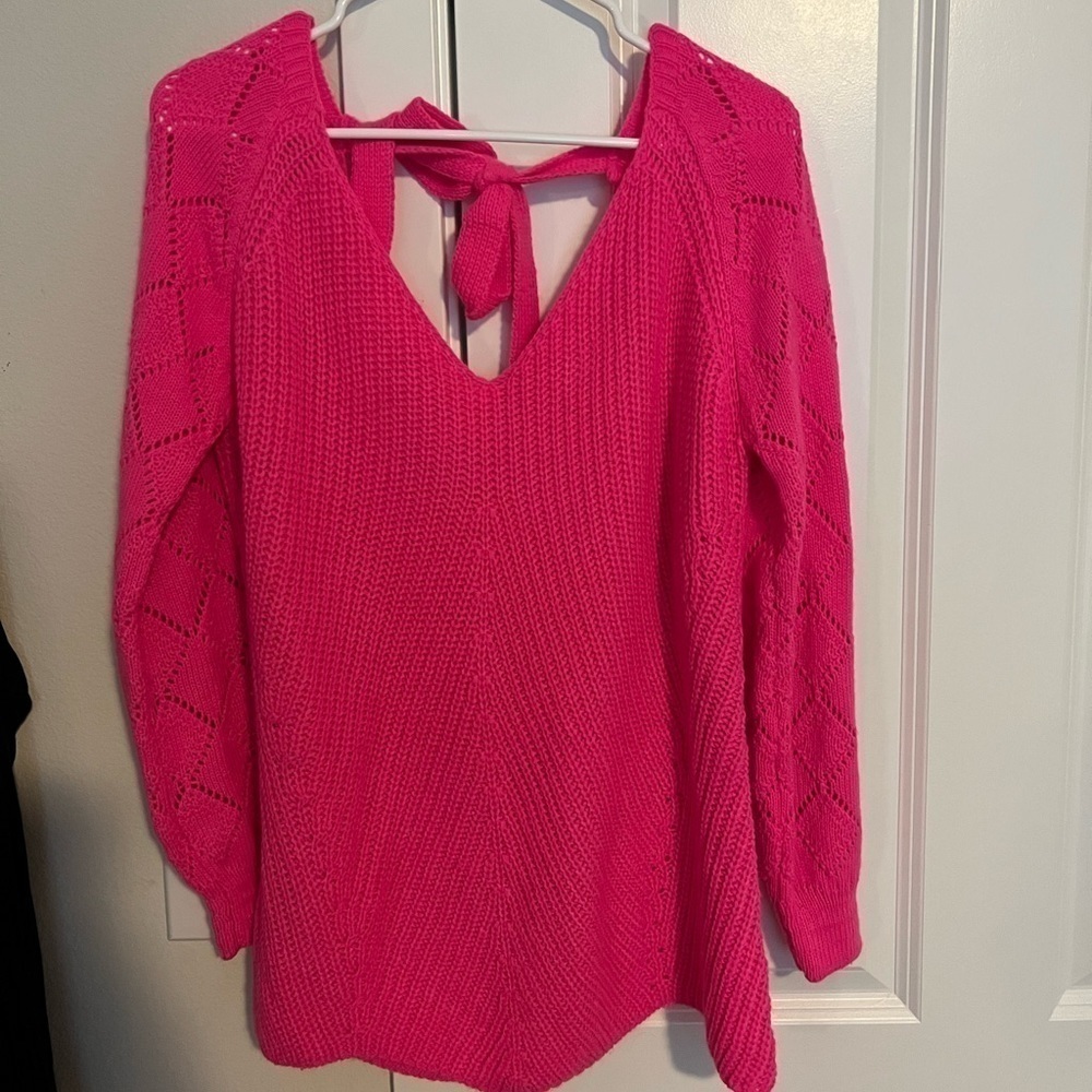 Pink tie back sweater